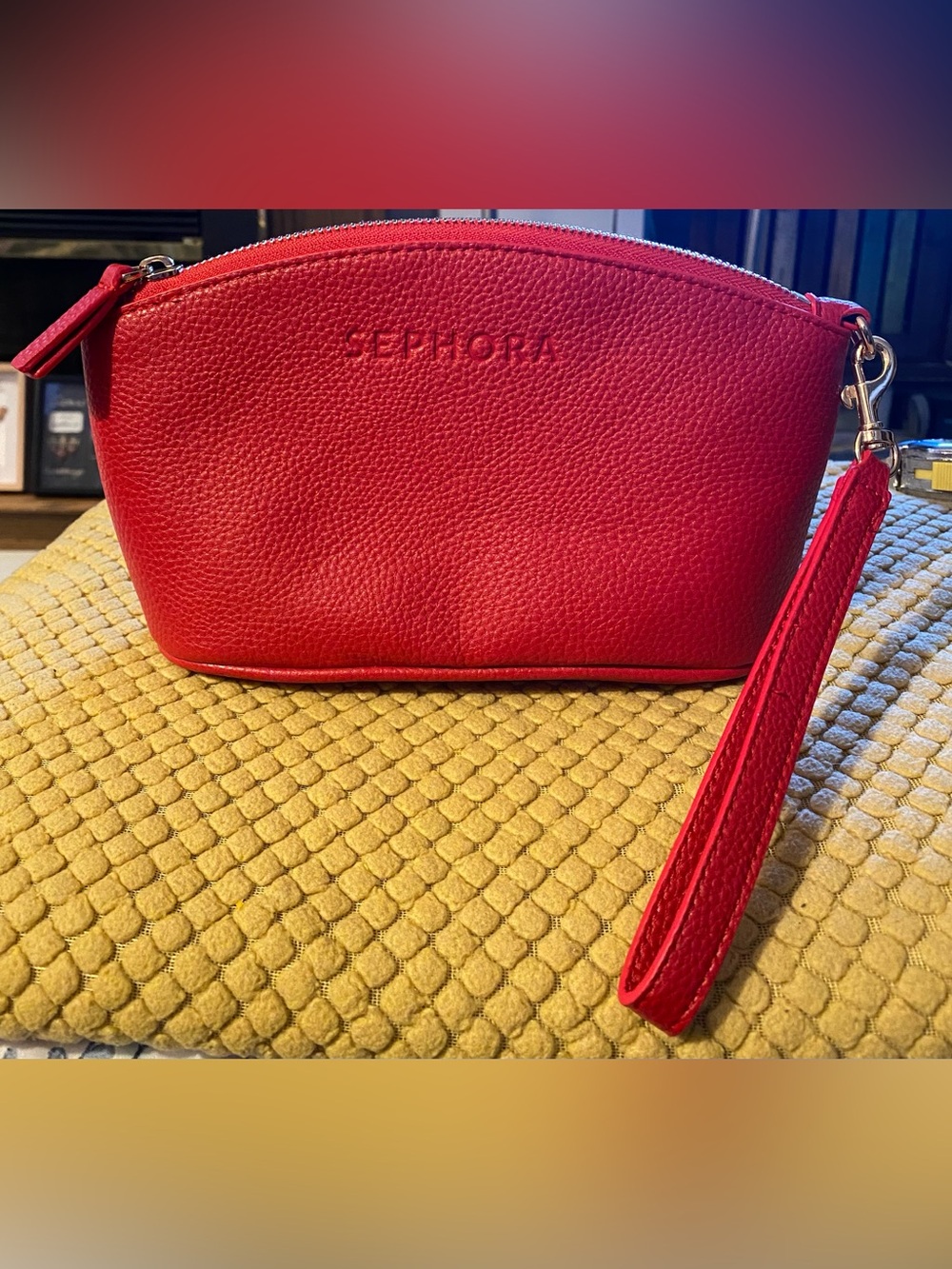 Sephora Red Pebbled Cosmetic Bag.